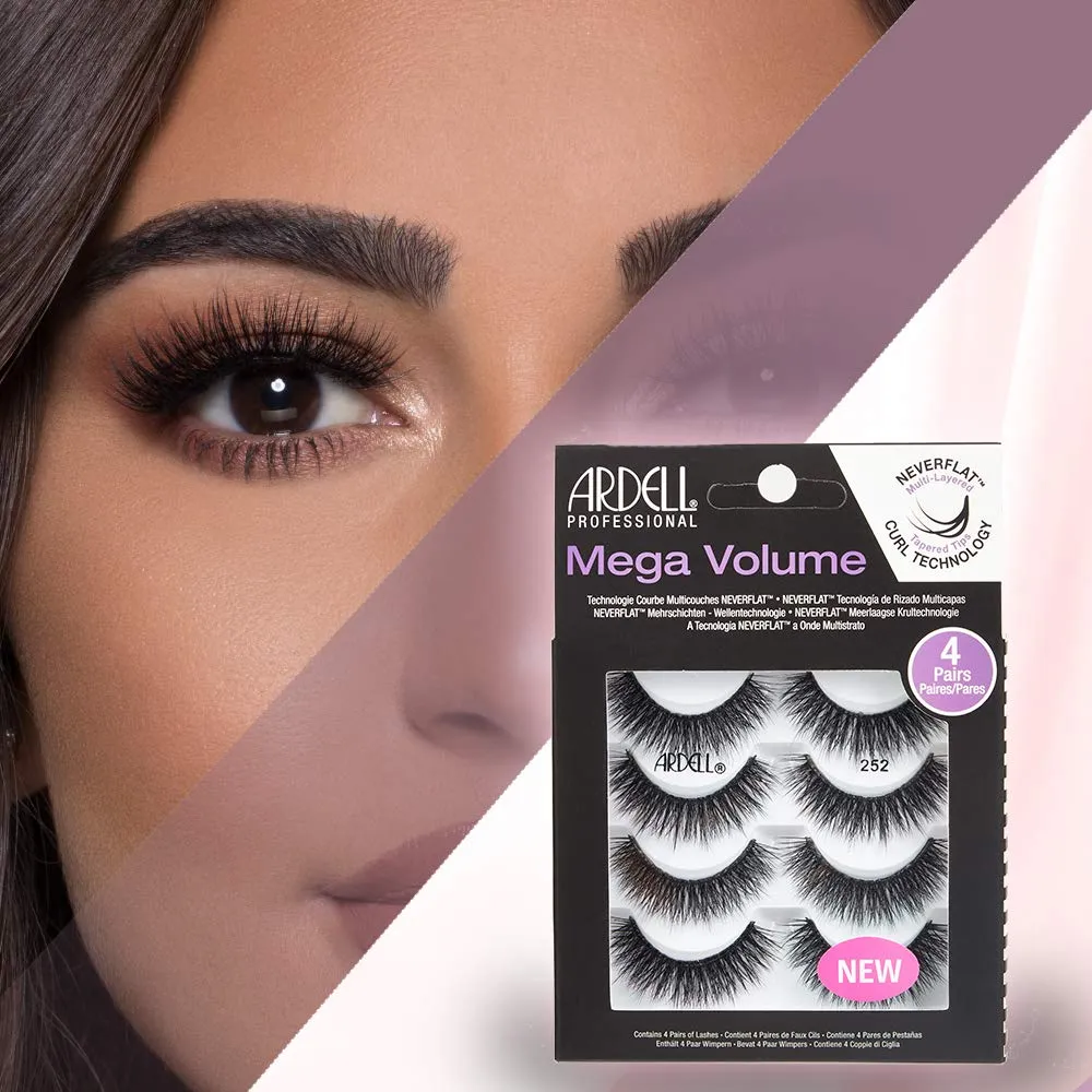 Ardell Lashes Natural Look Mega Volume, 252 - Full Volume, Long-Lasting Fake Lashes for Flawless Look, 4 Pairs