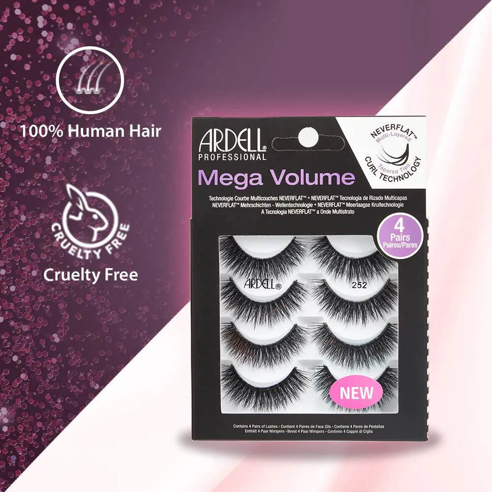 Ardell Lashes Natural Look Mega Volume, 252 - Full Volume, Long-Lasting Fake Lashes for Flawless Look, 4 Pairs