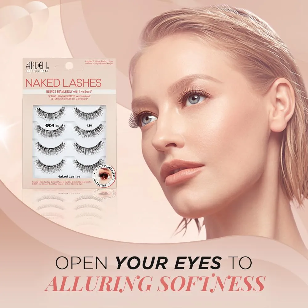 Ardell Naked Strip Lashes 420 - Soft Lightweight Fibers, Natural Look, Comfortable & Easy Application False Eyelashes, 4 Pairs, 2 Pack