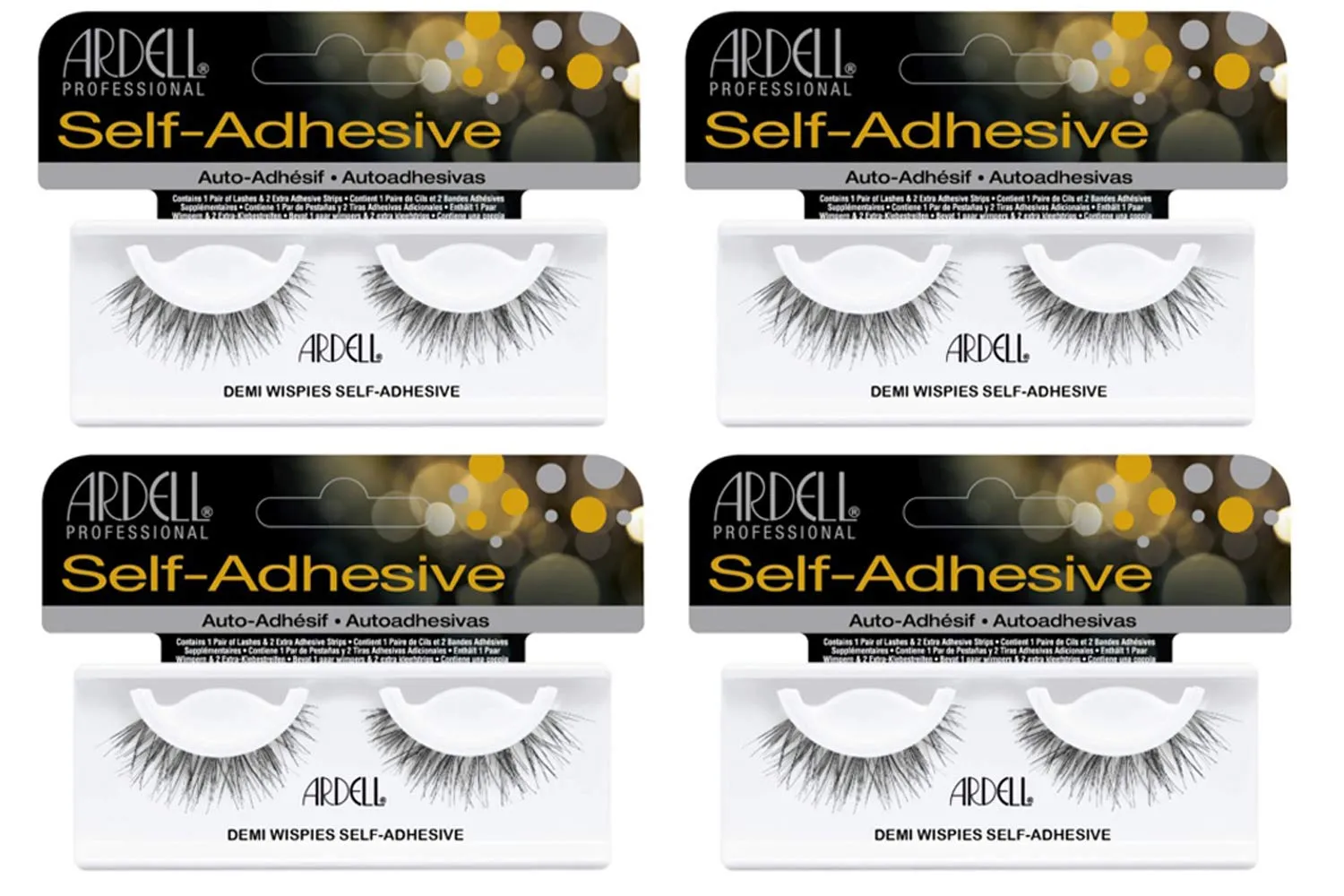 Ardell Self Adhesive False Eyelashes Demi Wispies - Reusable, Lightweight, Natural Look Lashes, No Glue Needed, 4 Pack