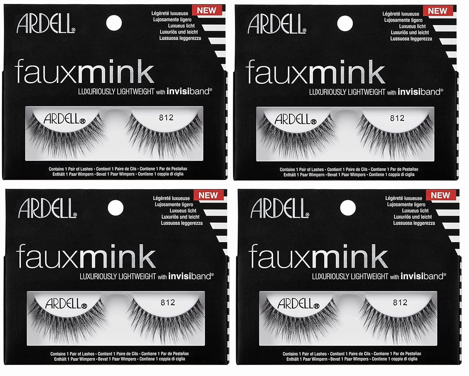Ardell Faux Mink Lashes 812 - Lightweight with Invisiband, Natural Look False Eyelashes, 4 Pairs