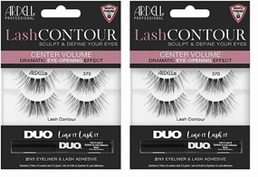 Ardell Lash Contour False Eyelashes, 370 - Center Volume Lashes with DUO Eyeliner & Lash Adhesive Black, 2 Pairs (Pack of 2)