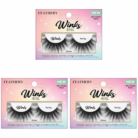 Ardell Winks Par'tay Lashes, Full Volume, 20mm Ultra-Long False Eyelashes, Feathered and Fluttery, Black Band, 1 Pair (Pack of 3)
