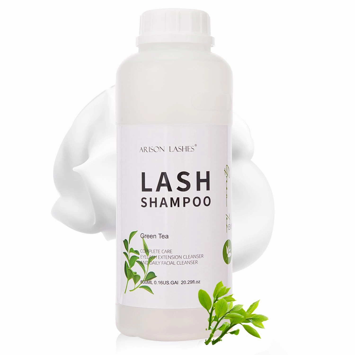 Arison Eyelash Eyelash Extension Shampoo 600ml / Eyelid Foaming Cleanser/Wash for Extensions and Natural Lashes/Paraben & Sulfate Free Safe Makeup & / Professional & Self Use (Green Tea)