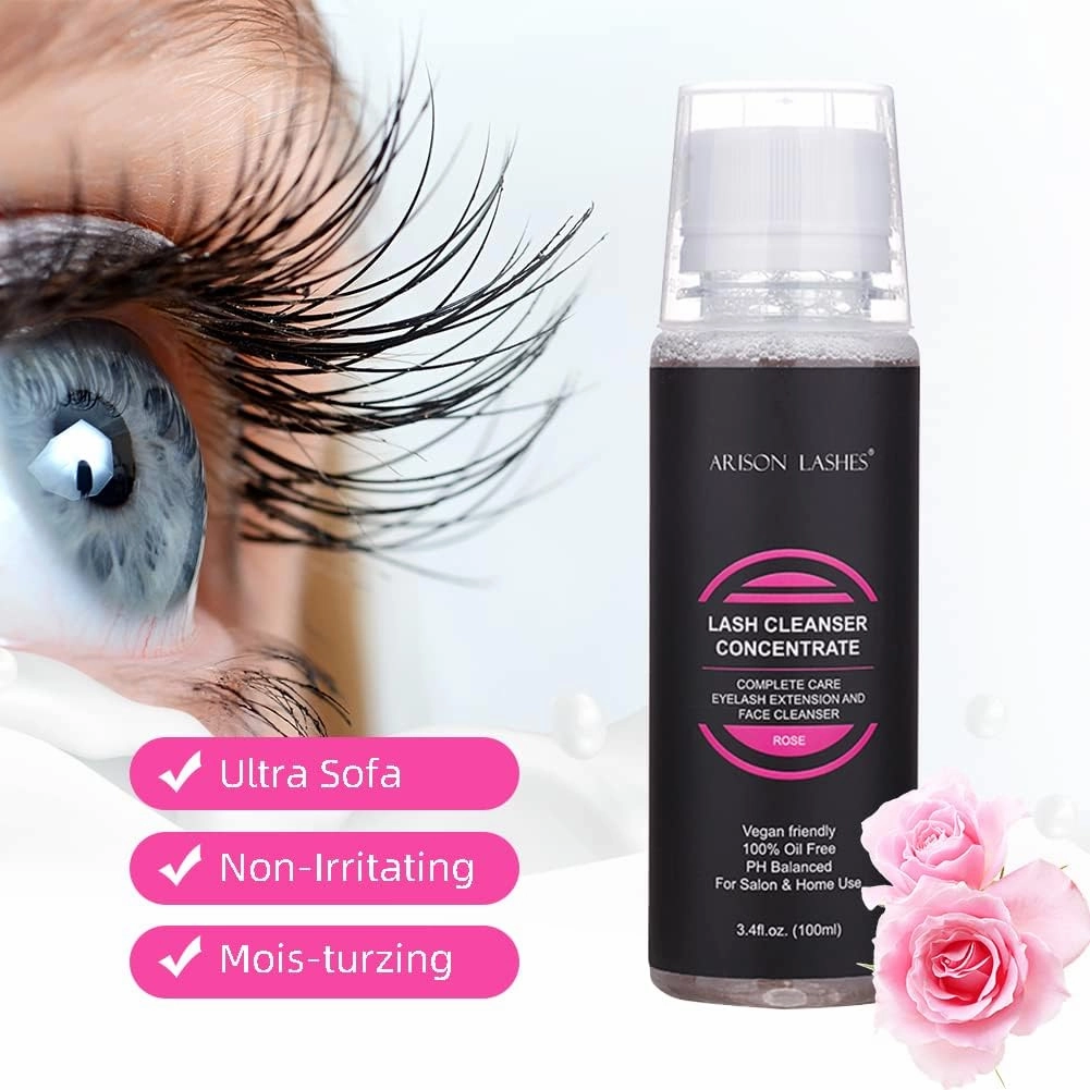 ARISON LASHES Lash Shampoo Concentrate for Lash Extensions Eyelash Cleanser Concentrate Oil-Free Eyelash Extension Shampoo with Salon Home Care(100ML Rose)