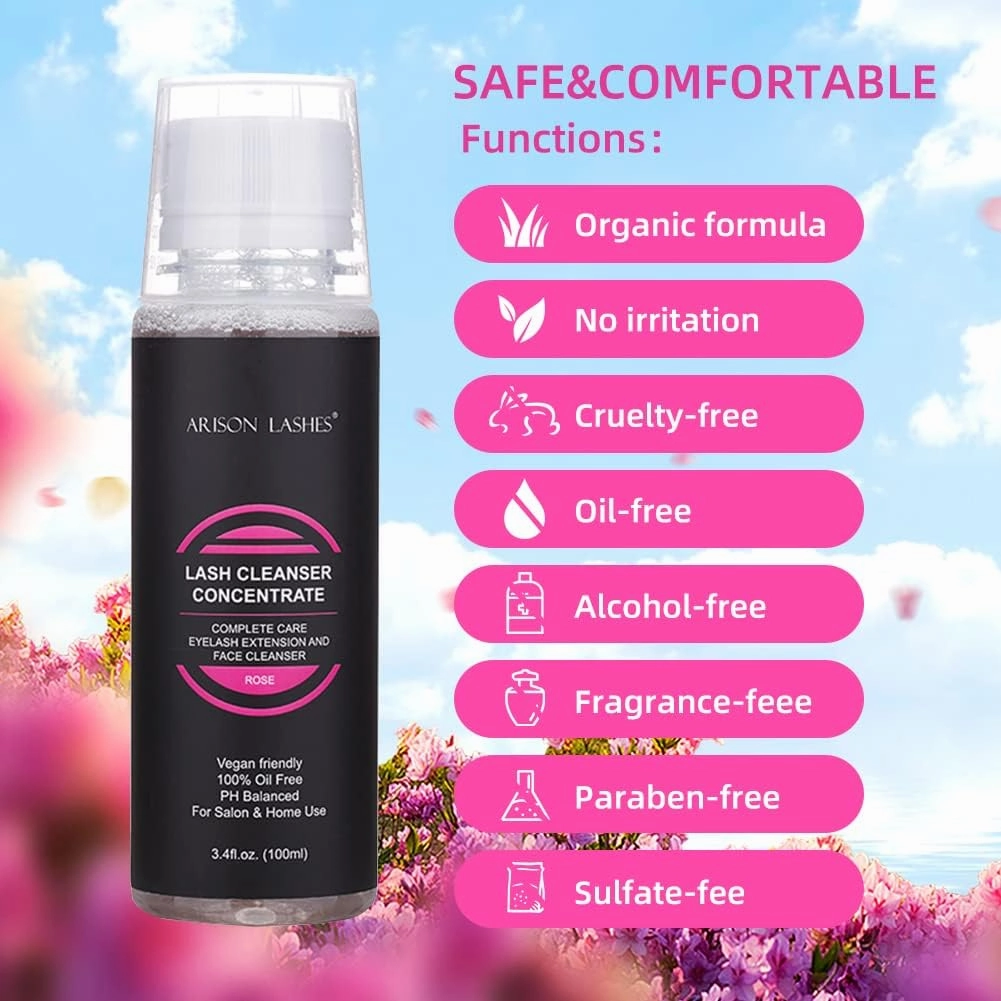 ARISON LASHES Lash Shampoo Concentrate for Lash Extensions Eyelash Cleanser Concentrate Oil-Free Eyelash Extension Shampoo with Salon Home Care(100ML Rose)