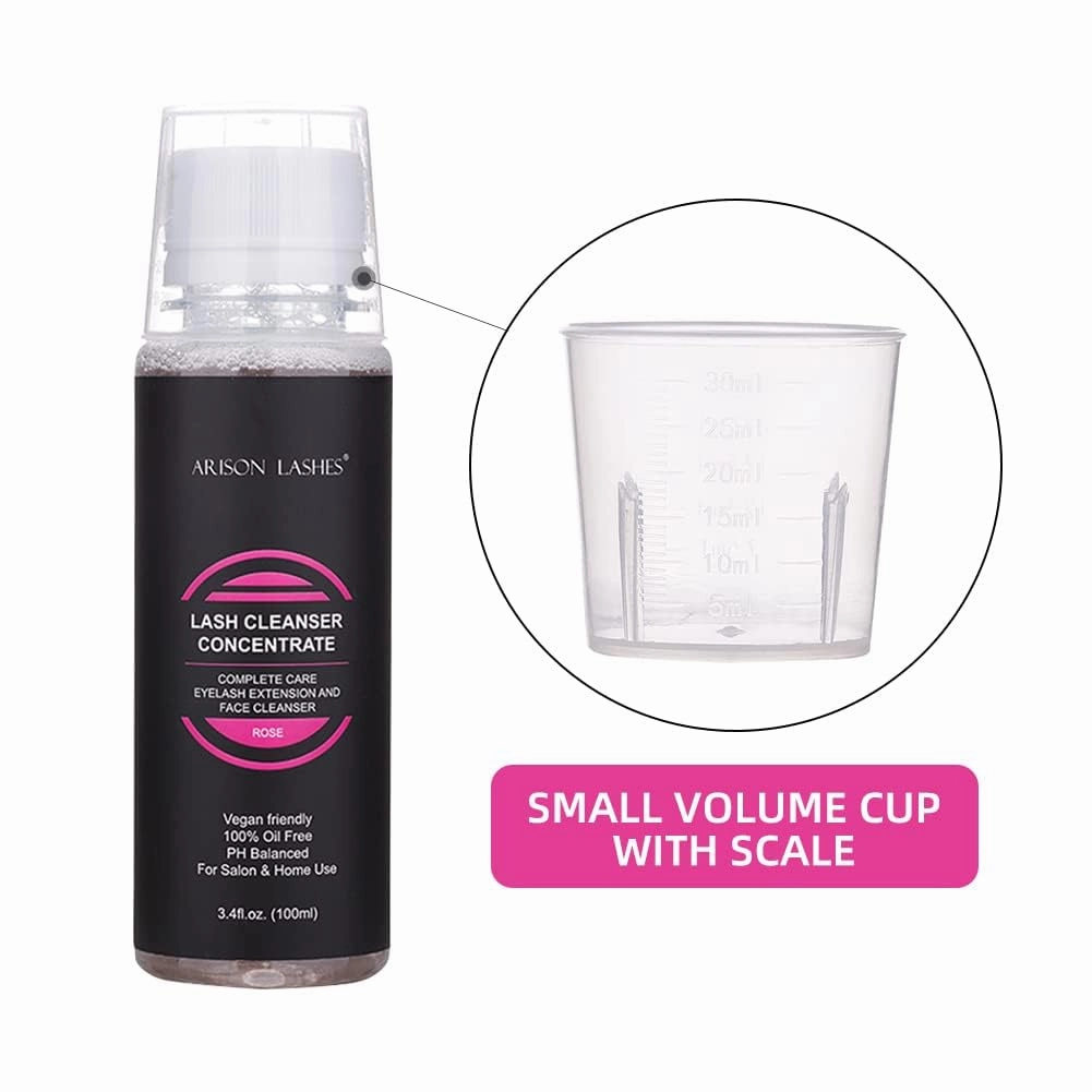 ARISON LASHES Lash Shampoo Concentrate for Lash Extensions Eyelash Cleanser Concentrate Oil-Free Eyelash Extension Shampoo with Salon Home Care(100ML Rose)