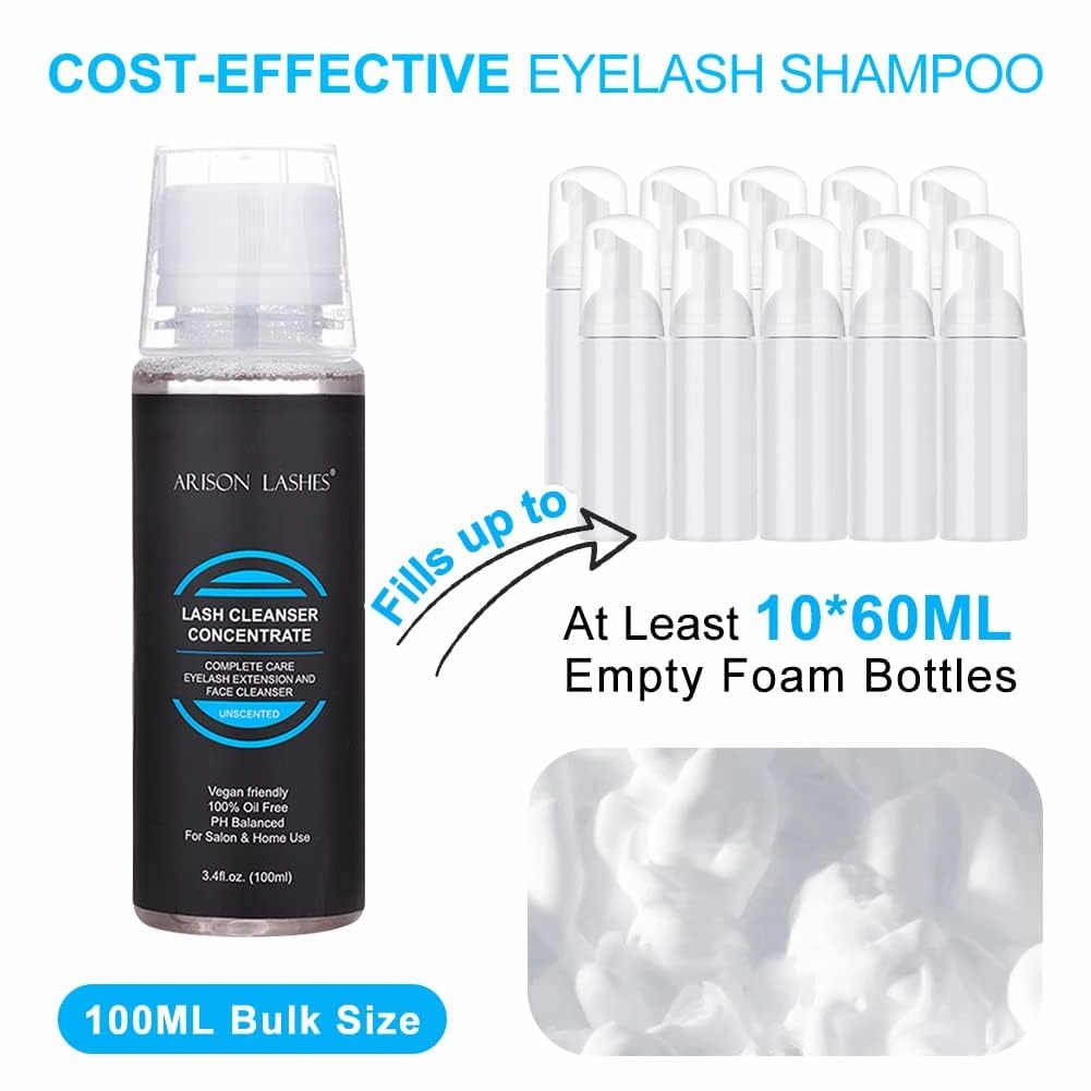 ARISON LASHES Lash Shampoo Concentrate for Lash Extensions Eyelash Cleanser Concentrate Oil-Free Eyelash Extension Shampoo with Salon Home Care(100ML Unscented)