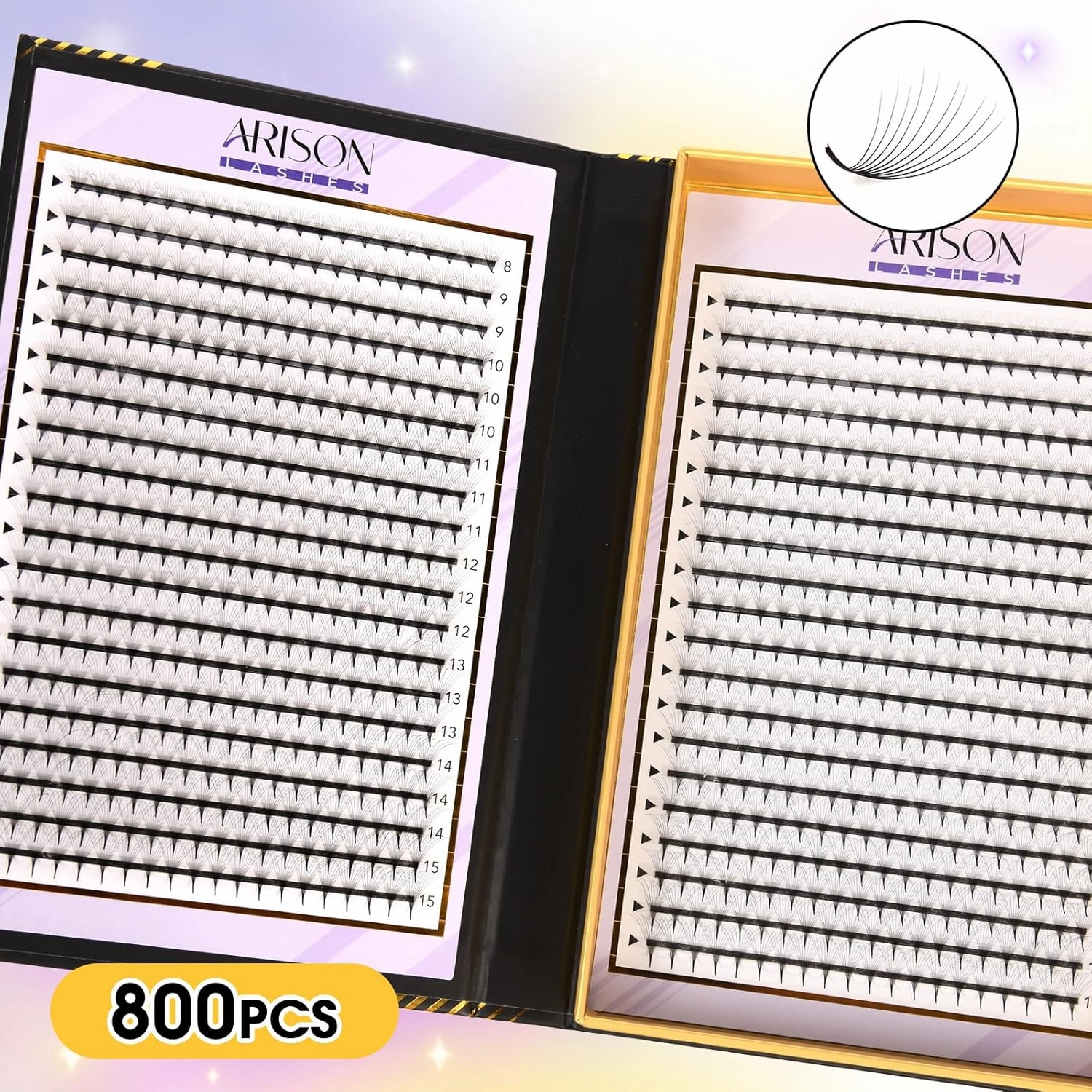 Arison Lashes Premade Lashes Fans False Eyelash Russian Extension Volume Fluff Natural Cat Eye Lash Tray(800PCS-10D-D-8-15mix)