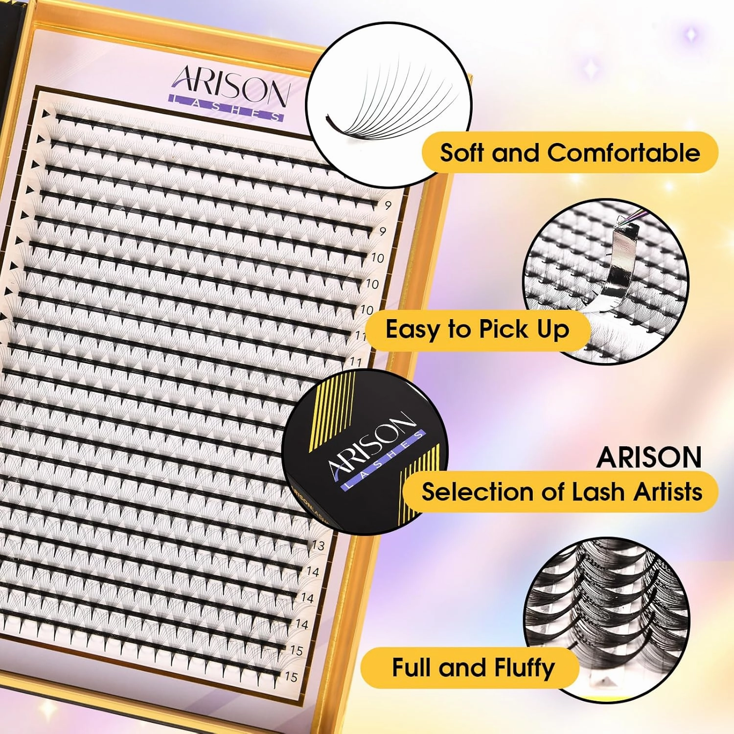 Arison Lashes Premade Lashes Fans False Eyelash Russian Extension Volume Fluff Natural Cat Eye Lash Tray(800PCS-10D-D-8-15mix)