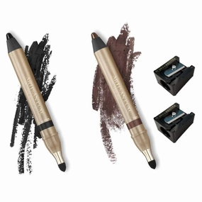 Artisan L'uxe Beauty Jumbo Eyeliner Pencil Bundle with 2 sharpeners for perfect smokey eyes Water Proof, Smudge Proof, and Long Lasting Includes Seduction Choc Brown, Midnight Black 2 Sharpeners