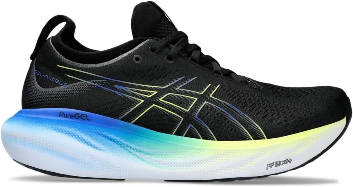 Asics Men's Gel-Nimbus 25 Running Shoes, 12, Black/Glow Yellow