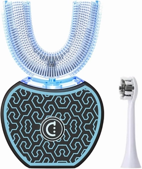 Automatic Toothbrush,Sonic Glow Toothbrush Teeth Whitening Kit,Sonic Brush,Equipped with Two Replacement Brush Heads (Black-Blue)