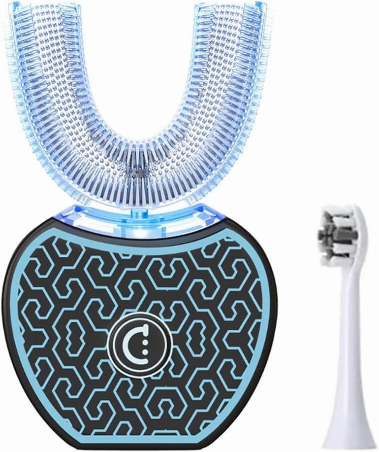 Automatic Toothbrush,Sonic Glow Toothbrush Teeth Whitening Kit,Sonic Brush,Equipped with Two Replacement Brush Heads (Black-Blue)