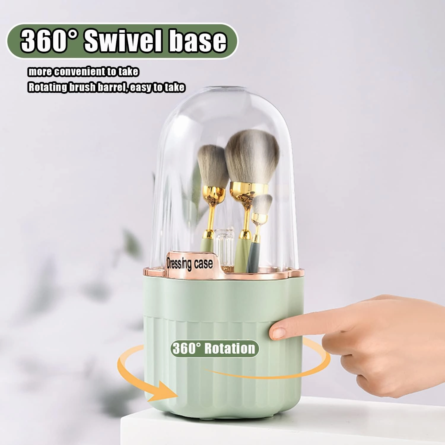 AVSMGP Makeup Brush Holder Organizer, 360° Rotating Pencil Pen Holder Cup, Desk Accessories, 18 Slot Make up Brushes Cup, for Storage Stand for Cosmetics Painting Pen Eyeliner or on The Vanity,Green