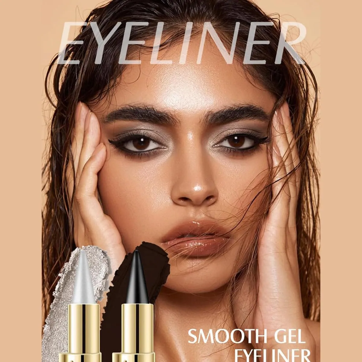 Ayky Long Wear Gel Eyeliner, Natural Black Eyeliner Cream Waterproof, Rationalu Gel Eyeliner, Smokey Eyeshadow Palette Stick Smudge Proof, Quick-Drying Matte, Create Statement Eye Look (4PCS)