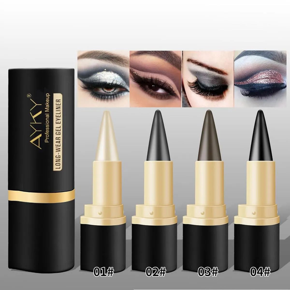 Ayky Long Wear Gel Eyeliner, Natural Black Eyeliner Cream Waterproof, Rationalu Gel Eyeliner, Smokey Eyeshadow Palette Stick Smudge Proof, Quick-Drying Matte, Create Statement Eye Look (4PCS)