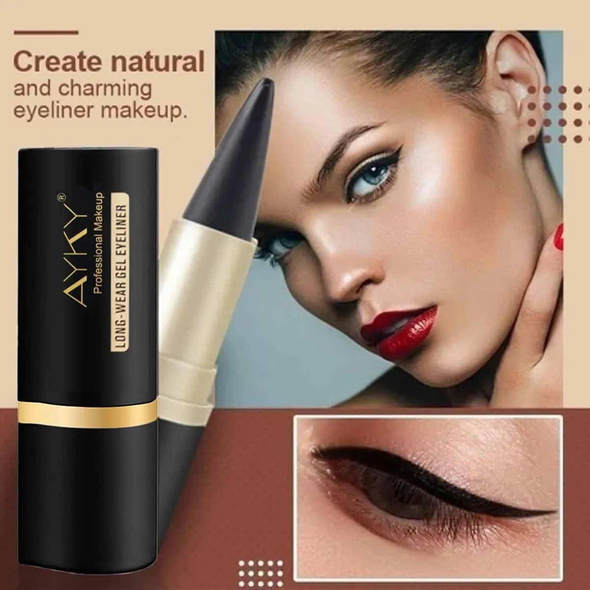 Ayky Long Wear Gel Eyeliner, Natural Black Eyeliner Cream Waterproof, Rationalu Gel Eyeliner, Smokey Eyeshadow Palette Stick Smudge Proof, Quick-Drying Matte, Create Statement Eye Look (4PCS)