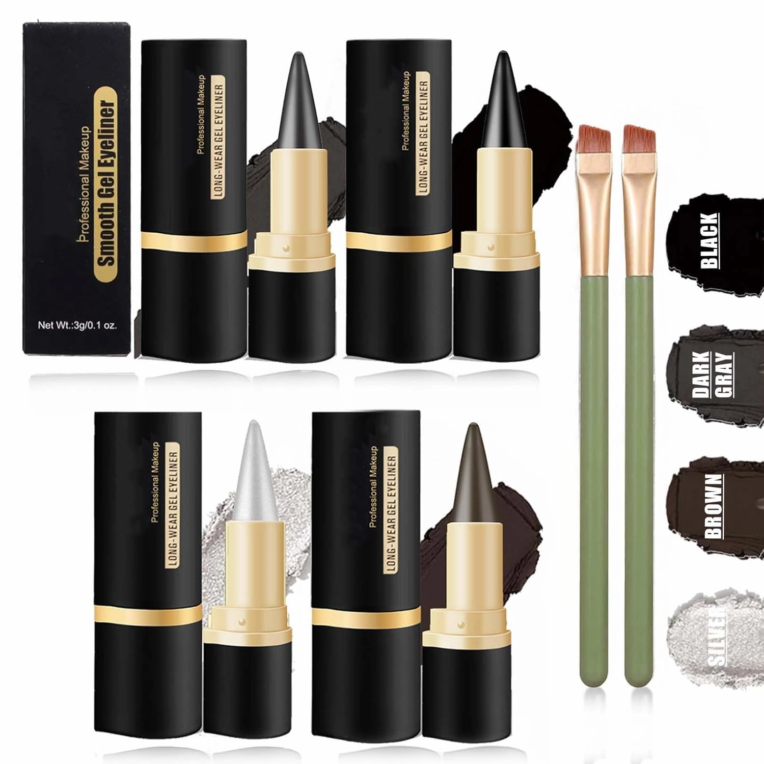 Ayky Long Wear Gel Eyeliner, Ayky Eyeliner, Natural Black Eyeliner Cream, Smokey Eyeshadow Palette Stick Smudge Proof, Quick-Drying Matte, Create Statement Eye Look (4PCS)