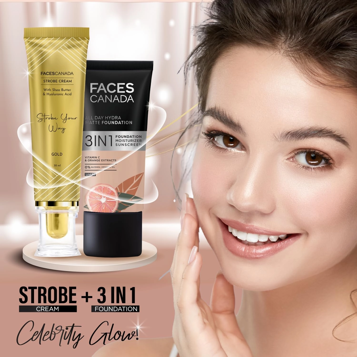 AYU FACECANADA Strobe Cream - Gold, 1.01FlOz, Primer Highlighter Moisturizer, She Butter&Hyaluronic Acid, Intense Hydration, Flawless Radiant Dewy Skin, Illuminating & Glowing Makeup