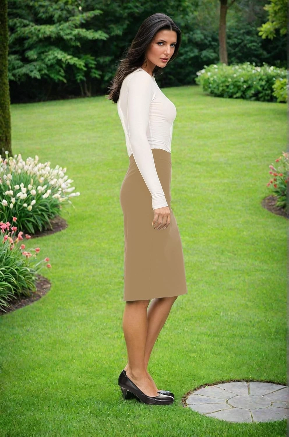 Baby'O Made in The USA Women's Pencil Skirt | Knee Length Pencil Skirt | Tailored Fit Bodycon Stretch Modest Pencil Skirts