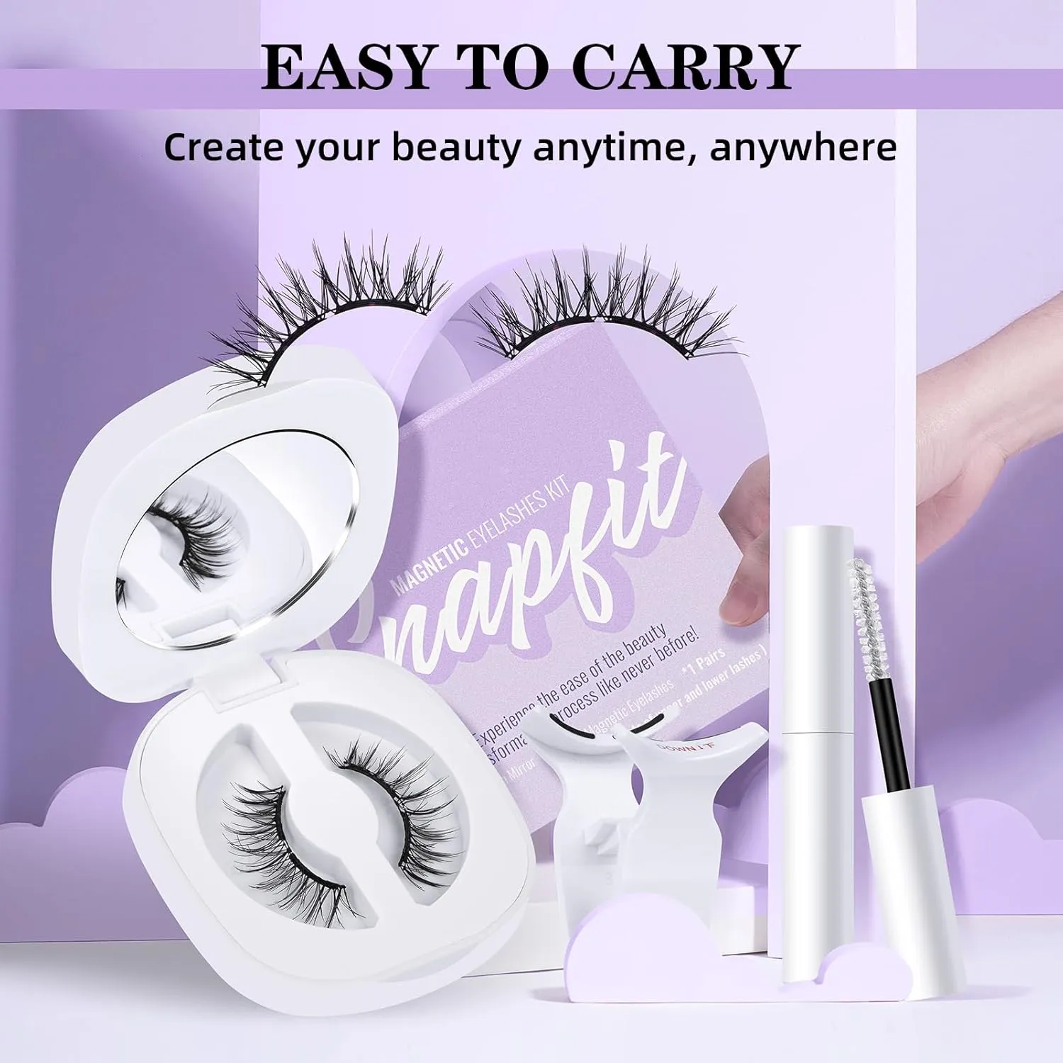 B&Qaugen Magnetic Eyelashes with Applicator M02 Soft Magnetic Eyelashes Natural Look Eyelashes Magnetics Lashes No Glue Needed Waterproof for All-Day Comfort(M02)