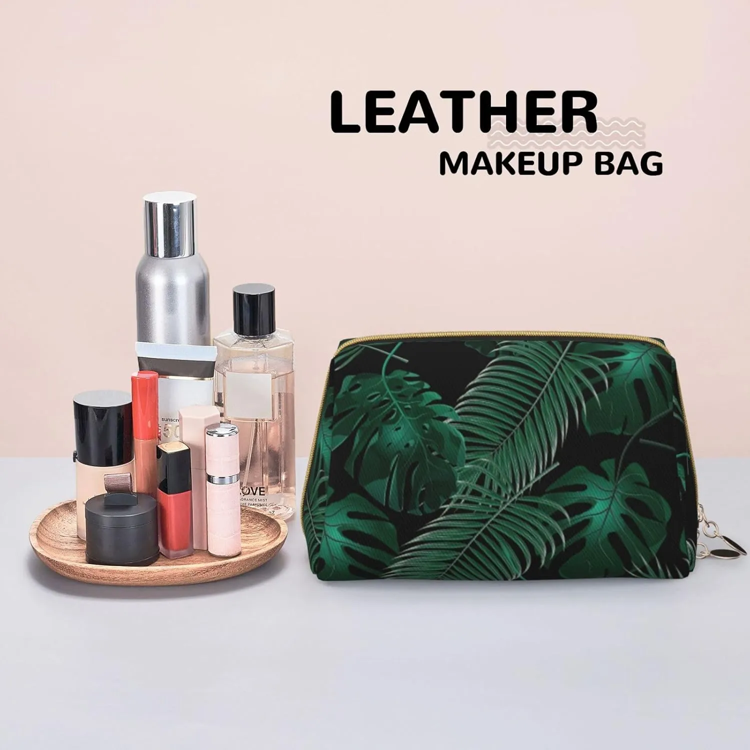 Banana Leaf Green Toiletry Pouch, Travel-Friendly Makeup Organizer For Makeup Brushes, Lipsticks