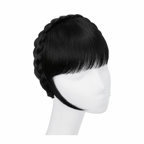 Bangs Hair Clip Synthetic Headband Bangs Extension Fake Hair Blunt Fringe with Long Sides for Women Natural False Black Brown Blonde Bang Clip in Bangs(Color:1B)