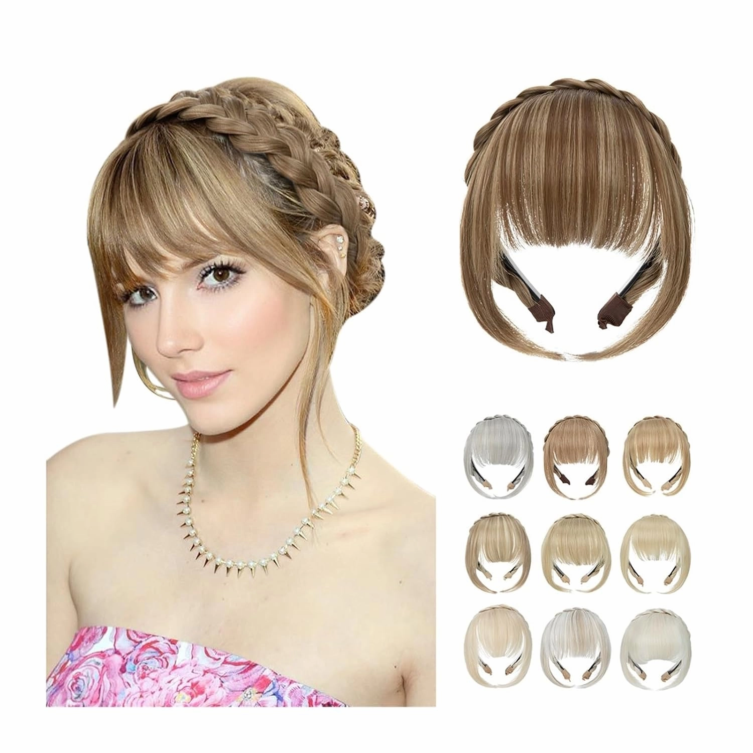 Bangs Hair Clip Synthetic Headband Bangs Extension Fake Hair Blunt Fringe with Long Sides for Women Natural False Black Brown Blonde Bang Clip in Bangs(Color:1B)