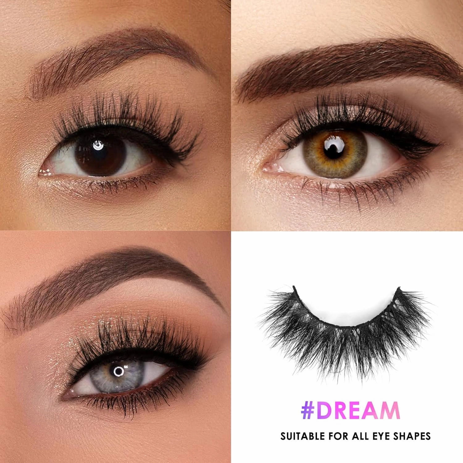Barbiely 18MM Real Mink Lashes, 3 Pairs Mink Lashes, 3D Cat Eye Lashes, False Eyelashes, Dramatic Round Look, 100% Handmade & Cruelty-Free Fluffy Volume Wispy Lashes (DREAM)