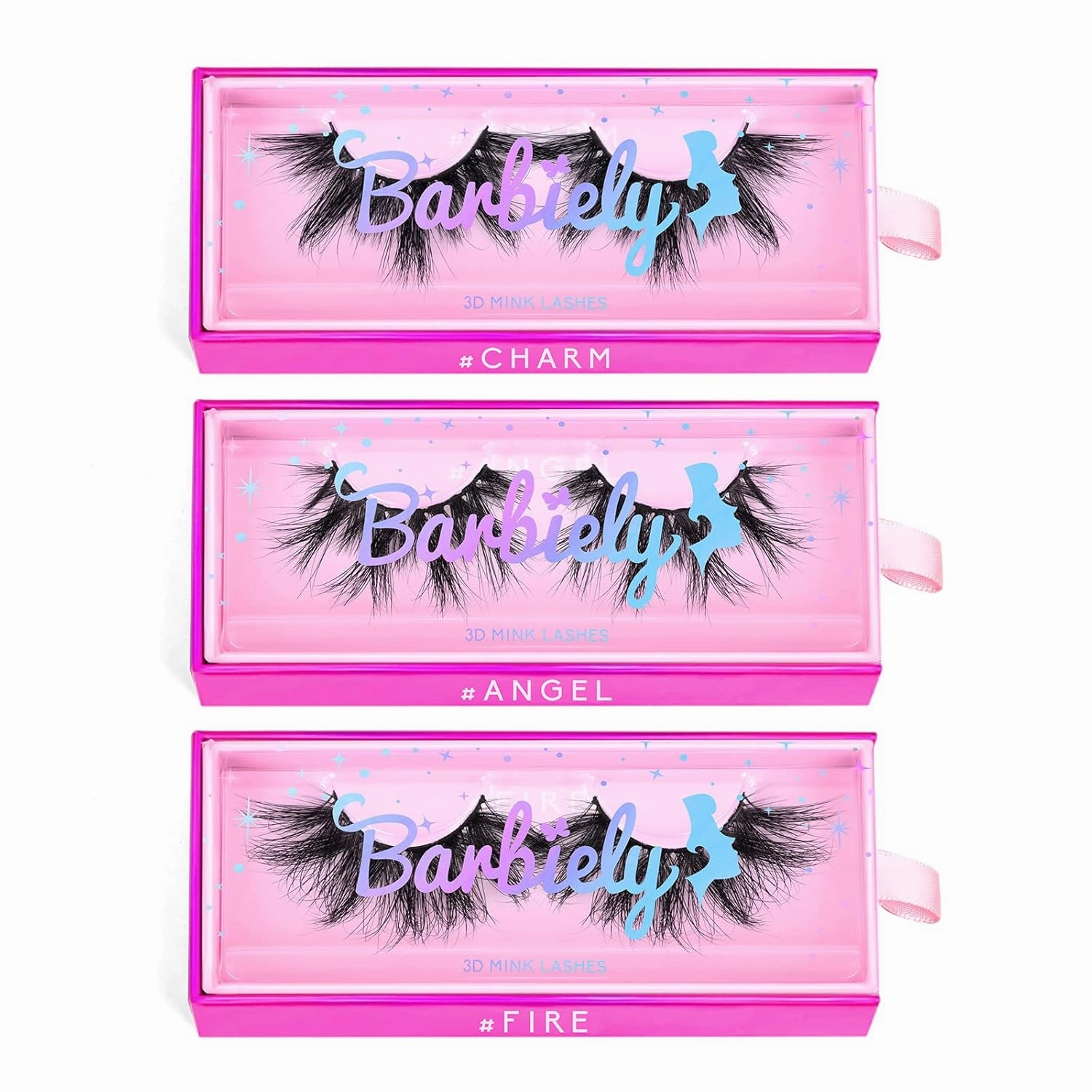 Barbiely 25mm Mink Lashes, 3D Real Mink Lashes, 3 Pairs Fluffy Dramatic False Eyelashes, 100% HandMade Mink Lshes, 6D Wispy Long Thick Full Volume Strip Eye Lashes, Cruelty Free (Charm Angel)