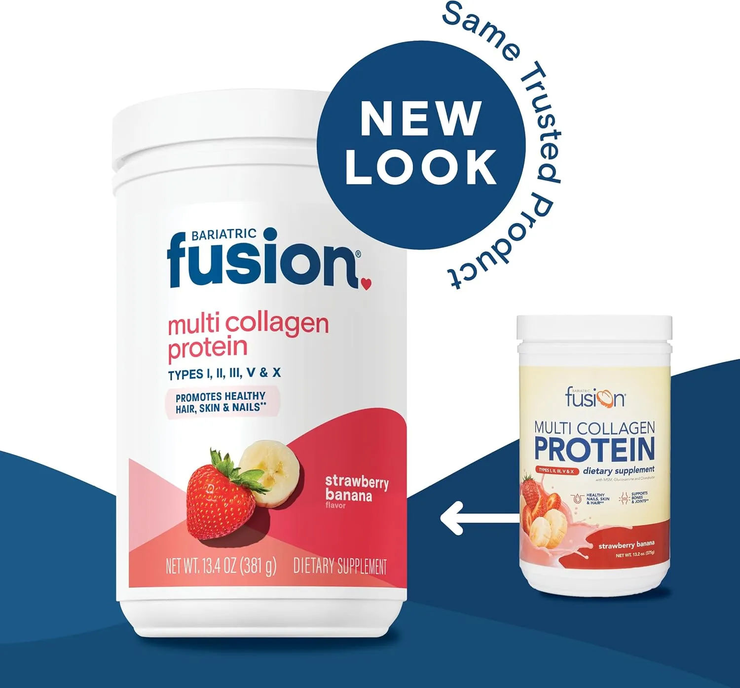 Bariatric Fusion Strawberry Banana Multi Collagen Protein Powder | Plus Joint Support Complex of MSM and Glucosamine | Dairy, Gluten & Soy Free | Non-GMO | 30 Servings