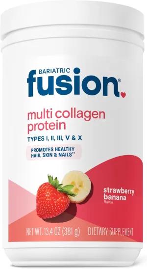 Bariatric Fusion Strawberry Banana Multi Collagen Protein Powder | Plus Joint Support Complex of MSM and Glucosamine | Dairy, Gluten & Soy Free | Non-GMO | 30 Servings