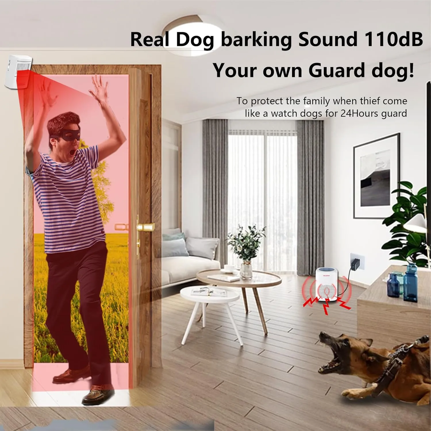 Barking Dog Motion Sensor-Pir Human Body Dog Barking Alarm Realistic Wireless Loud 1000Ft Door Chimes Home Security 1 Receiver 1 Motion Dectector Driveway Alarm Kit…