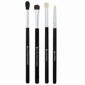 Basic Eyeshadow Makeup Brush Set - Beauty Junkees 4pc Professional Eye Make Up Brushes for Eye Shadow Blending, Pencil Smudger, All Over Shader, Tapered Blender, Black Labeled, Affordable