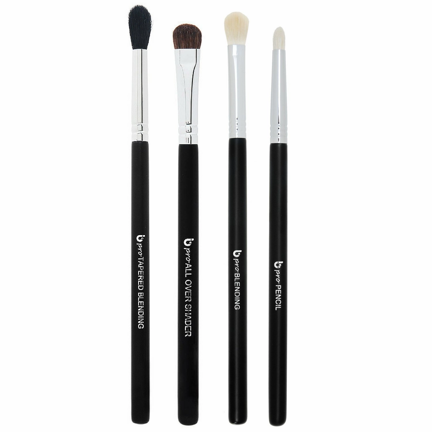 Basic Eyeshadow Makeup Brush Set - Beauty Junkees 4pc Professional Eye Make Up Brushes for Eye Shadow Blending, Pencil Smudger, All Over Shader, Tapered Blender, Black Labeled, Affordable