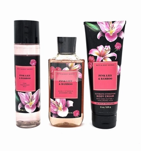 Bath & Body Work Pink Lily & Bamboo Gift Set, Fine Fragrance Mist, Shower Gel, Body Cream, 3 Piece Collection