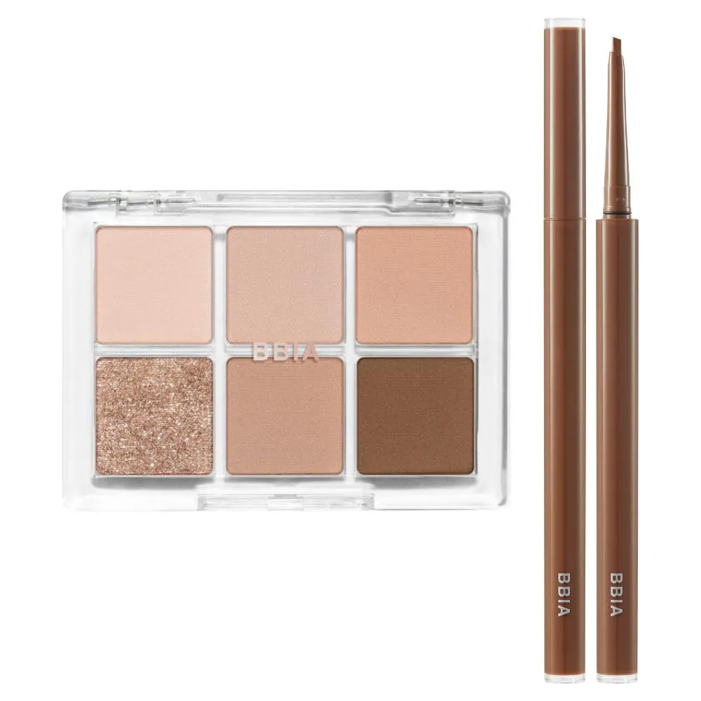 BBIA Ready To Wear Eye Palette (02 MOOD BLUSH)   Last Auto Gel Eyeliner SLIM (S5 SOUL BROWN) Bundle Set