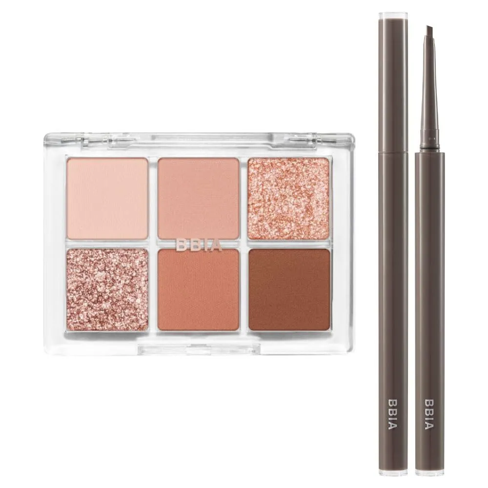 BBIA Ready To Wear Eye Palette (03 DRY FLOWER)   Last Auto Gel Eyeliner SLIM (S3 MUTE BROWN) Bundle Set