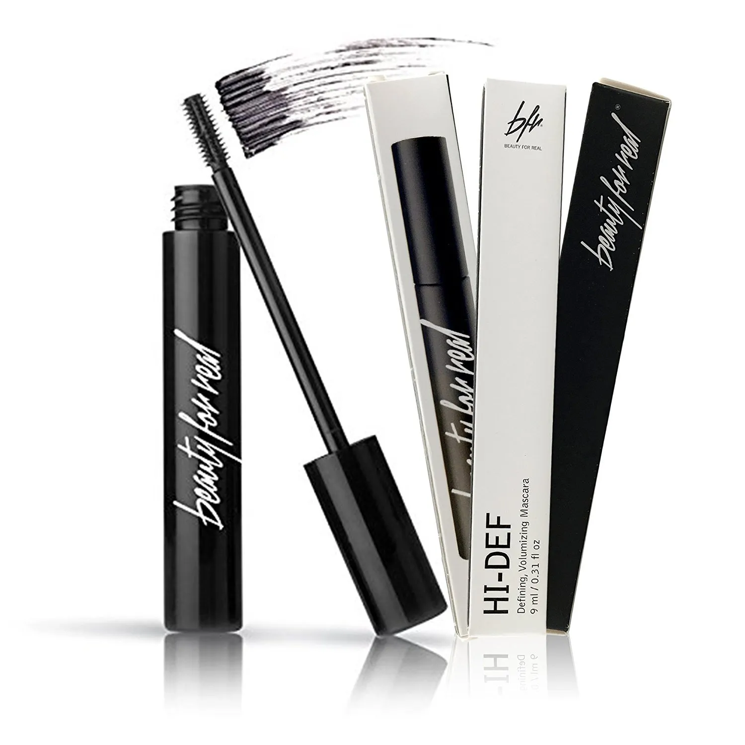 Beauty for Real Hi-Def Mascara, Just Black - Set of 3 - Defining & Volumizing Lash Definer - Humidity & Smudge Proof - Micro Brush Ensures Versatile Application - 2.3 oz