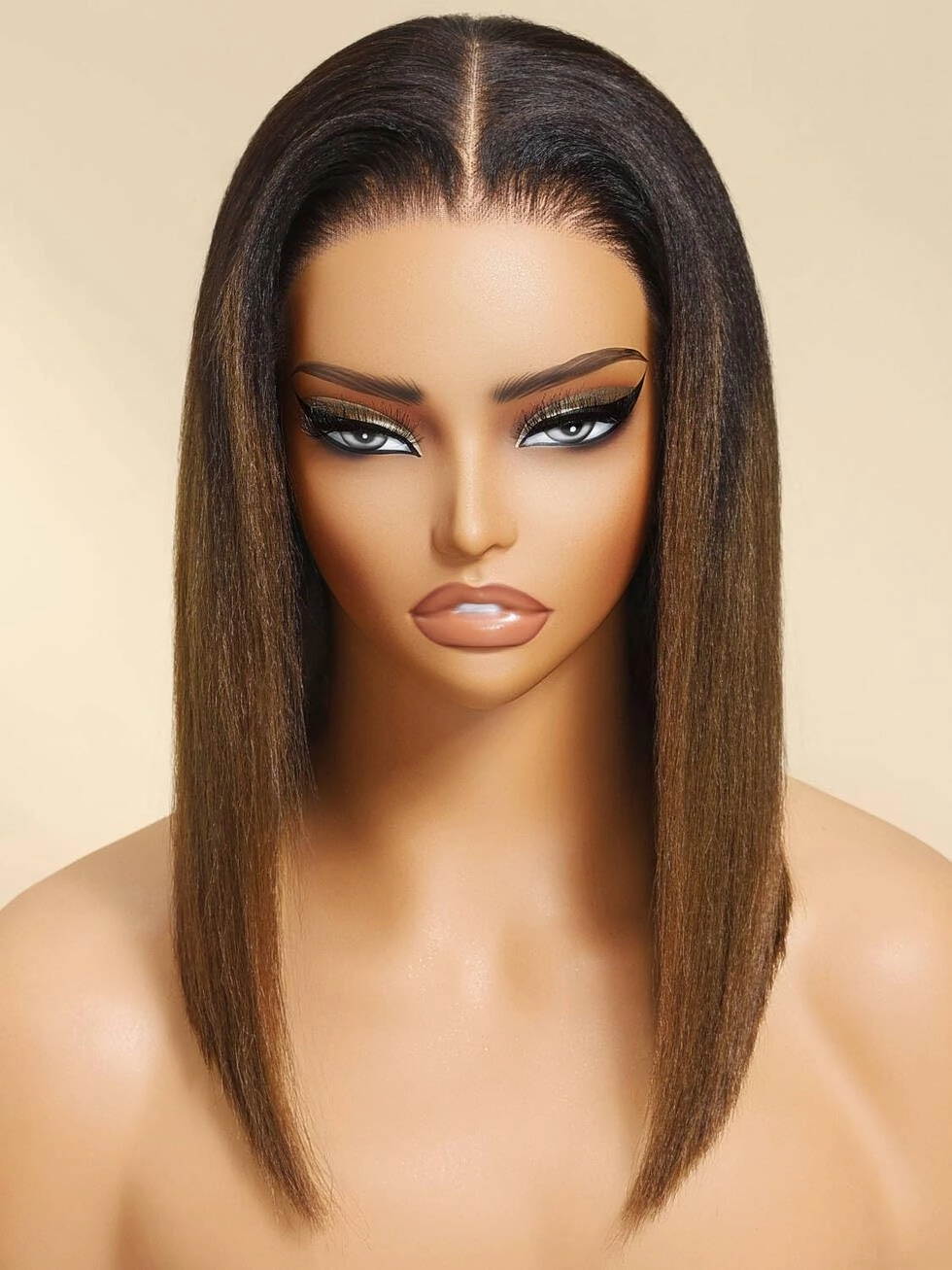 Beauty Forever Bob Wig Human Hair Black to Chestnut Brown Yaki Straight Bob Glueless Lace Front 150% Density 10 Inches Pre Cut Plucked HD Lace Bye Bye Knots Ready to Go Short Wig Beginner Friendly