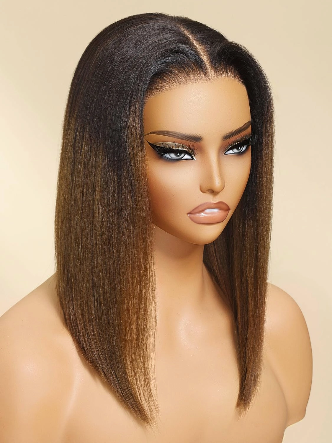 Beauty Forever Bob Wig Human Hair Black to Chestnut Brown Yaki Straight Bob Glueless Lace Front 150% Density 10 Inches Pre Cut Plucked HD Lace Bye Bye Knots Ready to Go Short Wig Beginner Friendly