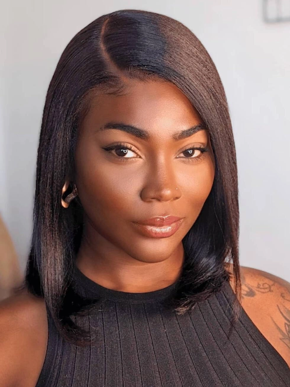 Beauty Forever Bob Wig Human Hair Black to Chestnut Brown Yaki Straight Bob Glueless Lace Front 150% Density 10 Inches Pre Cut Plucked HD Lace Bye Bye Knots Ready to Go Short Wig Beginner Friendly