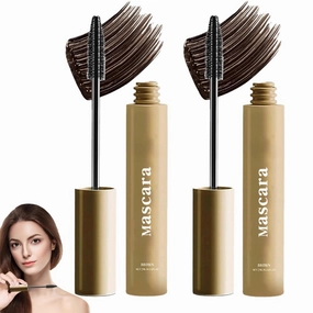 Beauty Mascara, 2025 Upgraded Beauty Mascara for Older Women, Waterproof Sweatproof Formula, Lengthening and Thickening Black, with Curved Wand (Brown-2pcs)
