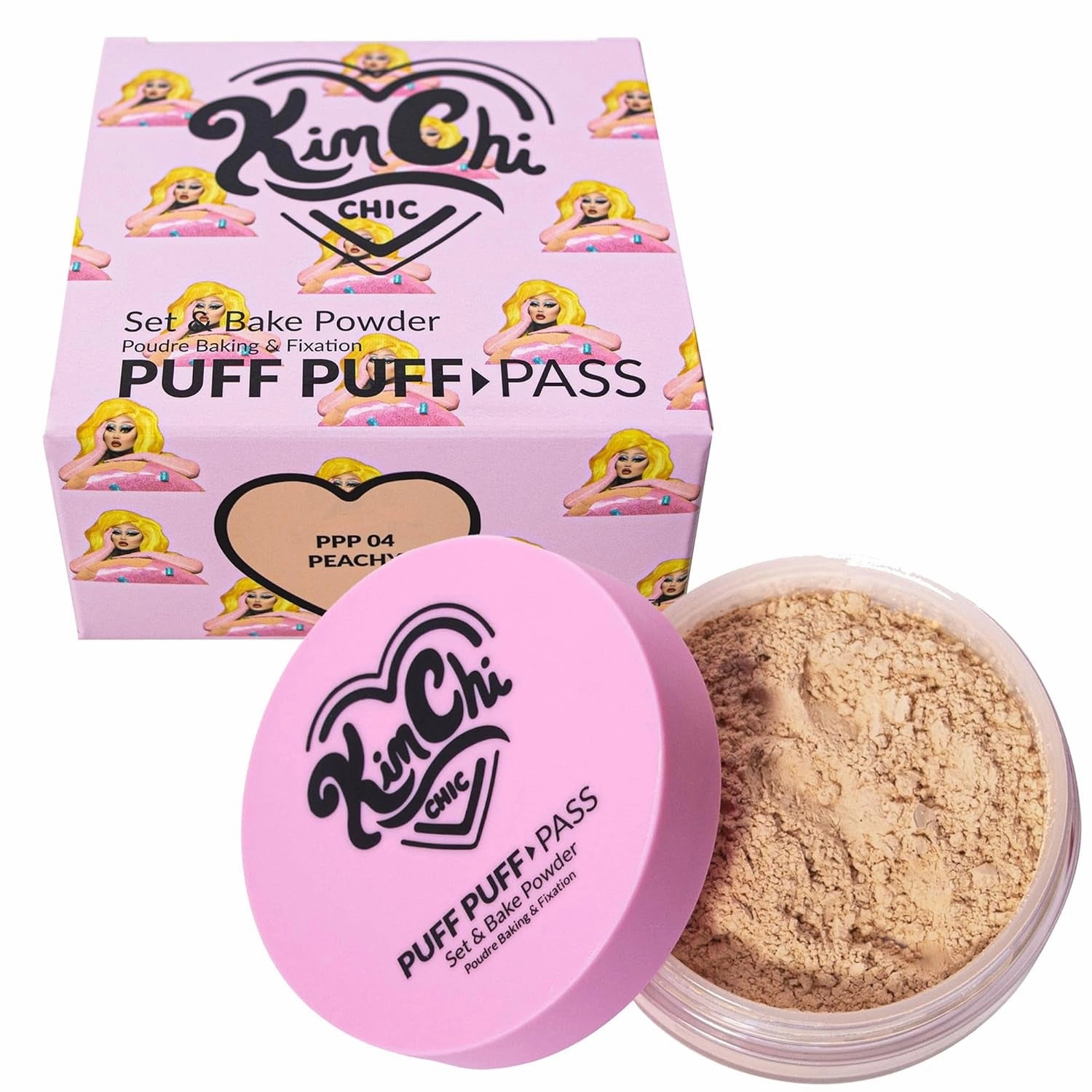 Beauty Puff Puff Pass Set and Bake Powder, Loose Face Powder with Extra Fluffy Setting Powder Puff, Soft Natural Face Makeup for Uneven Skin Tone, 03 Translucent