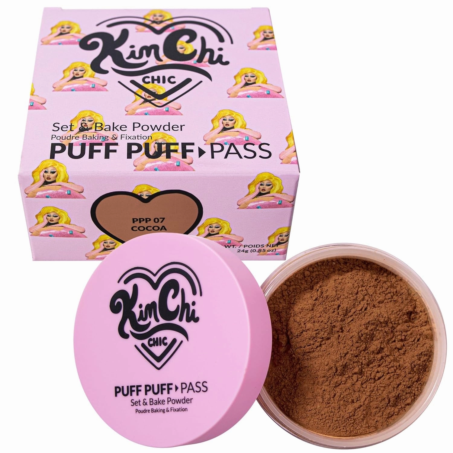 Beauty Puff Puff Pass Set and Bake Powder, Loose Face Powder with Extra Fluffy Setting Powder Puff, Soft Natural Face Makeup for Uneven Skin Tone, 03 Translucent