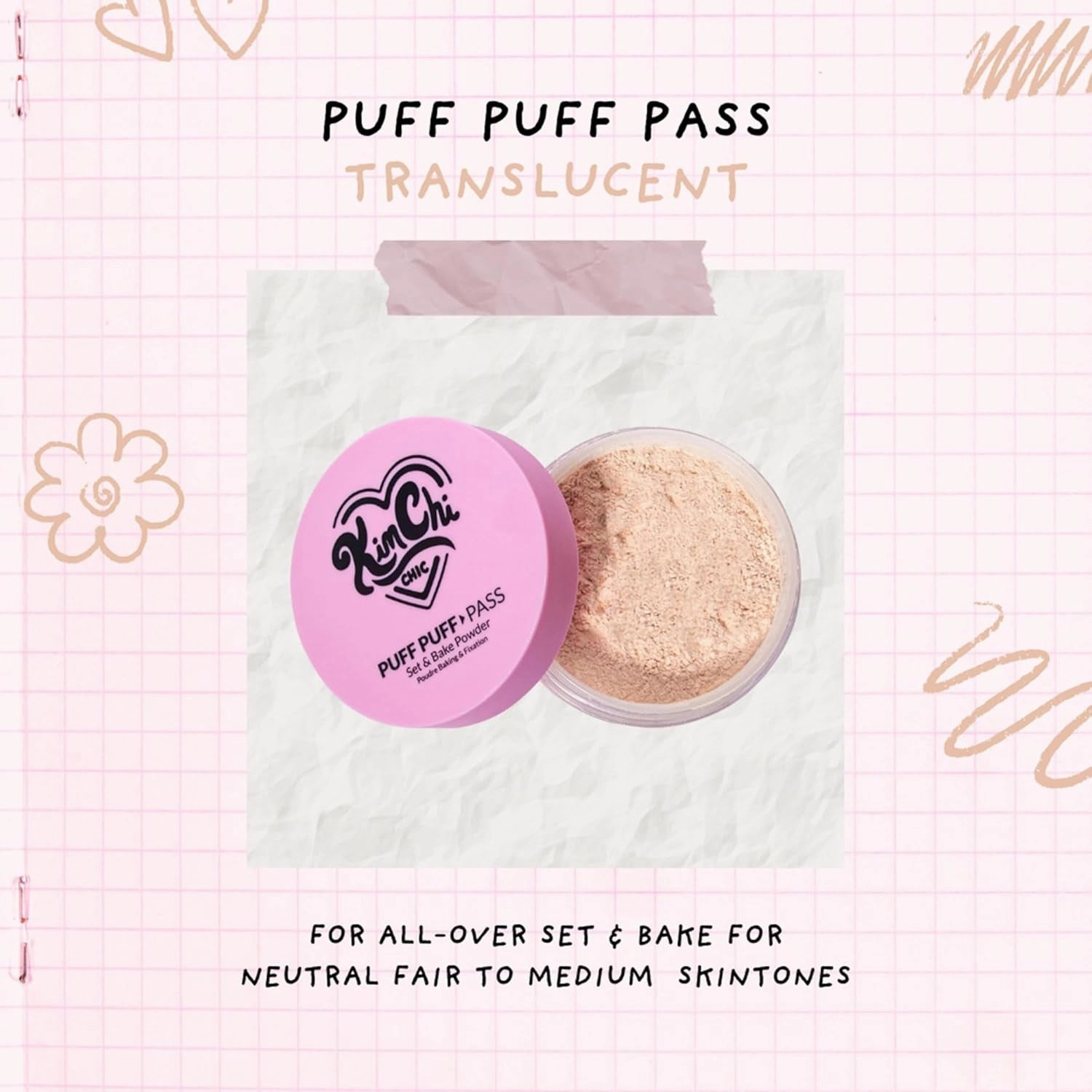 Beauty Puff Puff Pass Set and Bake Powder, Loose Face Powder with Extra Fluffy Setting Powder Puff, Soft Natural Face Makeup for Uneven Skin Tone, 03 Translucent
