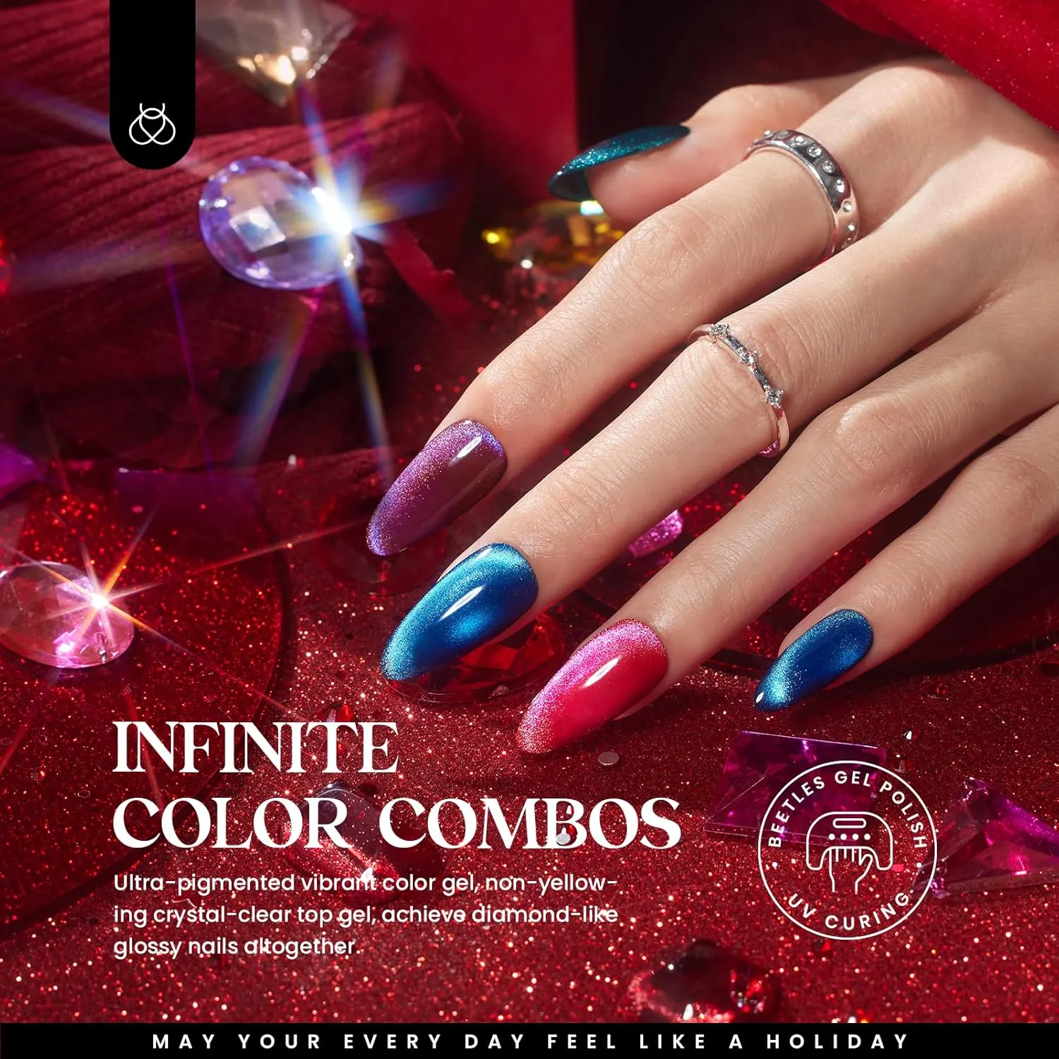 Beetles Cat Eye Gel Nail Polish Set, 20 Colors Magnetic Gel Polish Red Purple Blue Color Polish Set with Double-ended Pen and Magnet, Base&Top Coat, Manicured Soak Off UV Spring Gifts for Women