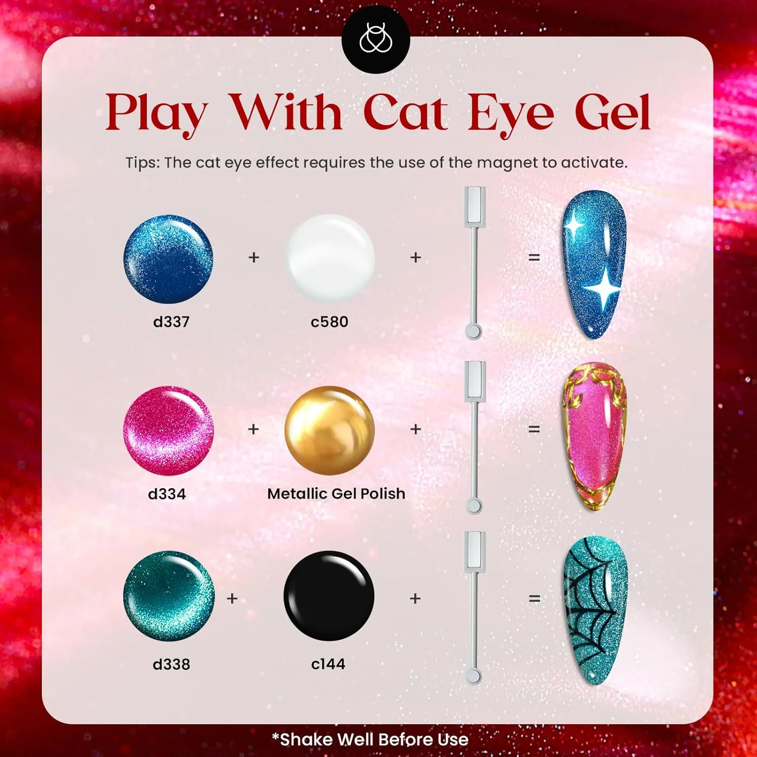Beetles Cat Eye Gel Nail Polish Set, 20 Colors Magnetic Gel Polish Red Purple Blue Color Polish Set with Double-ended Pen and Magnet, Base&Top Coat, Manicured Soak Off UV Spring Gifts for Women