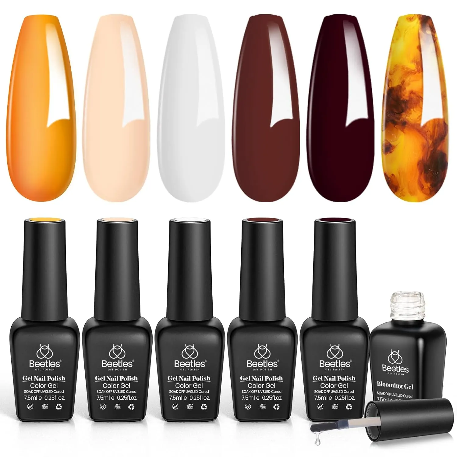 Beetles Gel Nail Polish with Blooming Gel Amber Attraction 5 Colors Gel Polish White Wine Gel Polish Set 1pcs Clear Blooming Gel Polish Soak Off Uv Gel Polish Set for Women